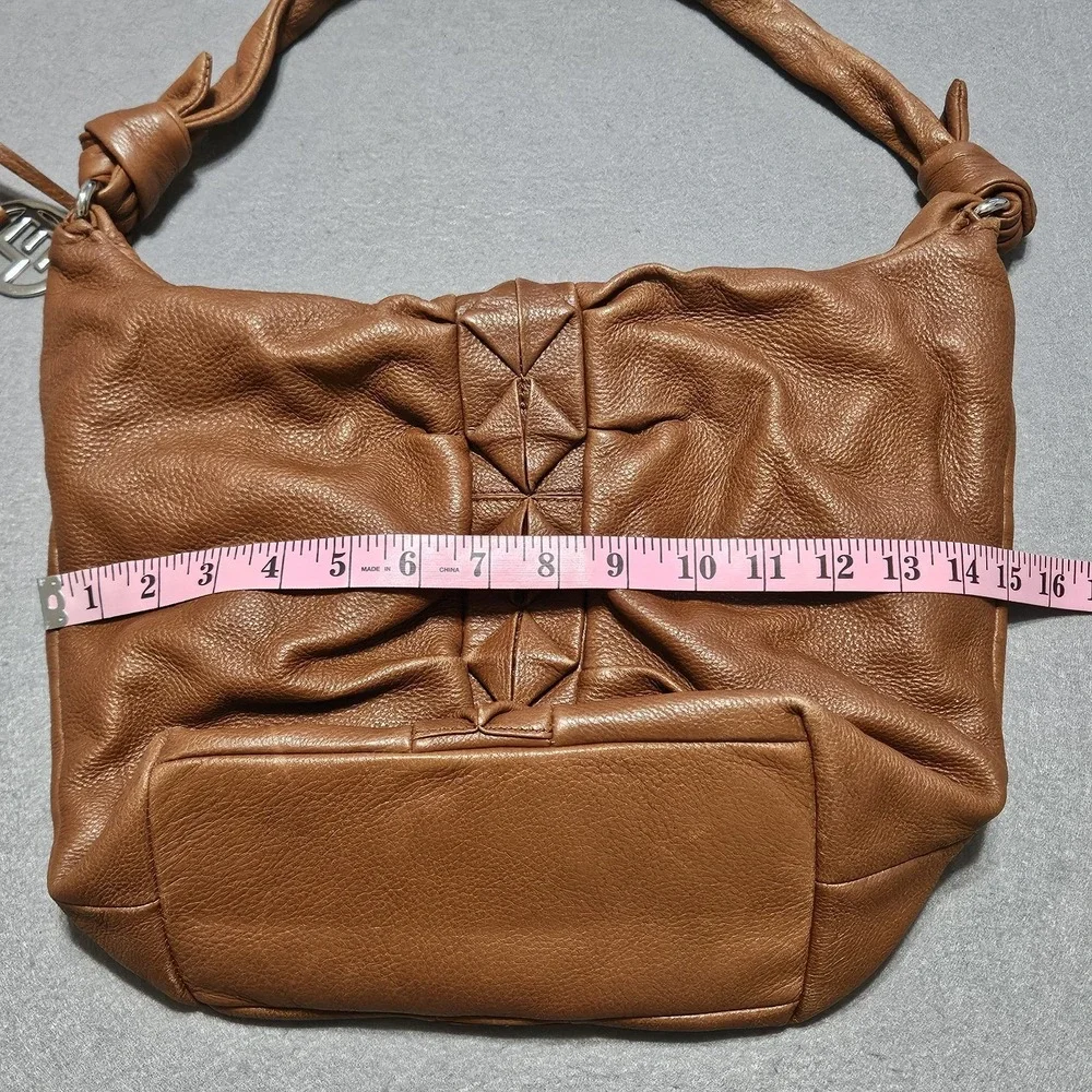 Elliott Lucca Shoulder Bag Hobo Purse Brown Pebbled Leather‎ Knot Ruched Front